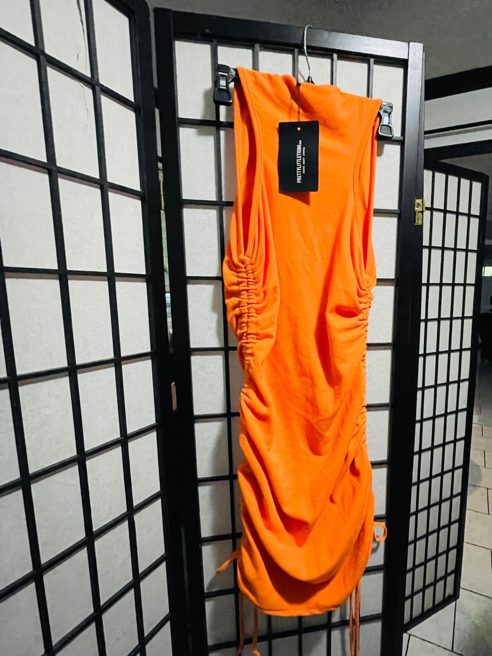 PrettyLittleThing Orange Ruched Mini Dress